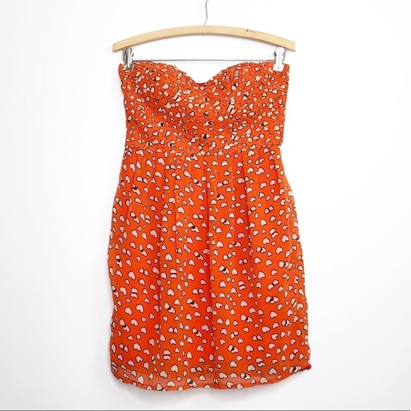 MINUET red/orange graphic art print strapless mini dress - Picture 7 of 10